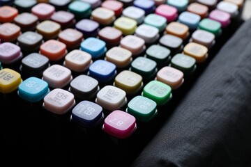 Different double sided markers on black background, closeup