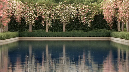 Reflecting Pool, Blossom-Lined Garden