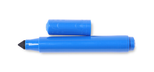 One blue marker isolated on white, top view