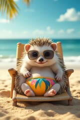 Fototapeta premium erizo tomando el sol en la playa 