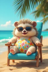 erizo tomando el sol en la playa 