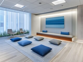 Serene Sanctuary: An office relaxation area featuring a modern design, offering a space for meditation, peaceful contemplation, and respite.
