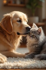 perro y gatos besandose 