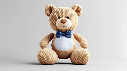 Adorable Knitted Teddy Bear: 3D Render on Neutral Background AI Generated