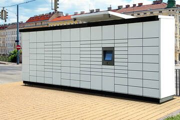 Modern postal machine for parcels and letters outdoors