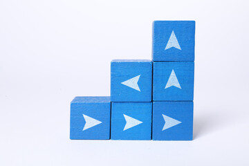 Blue cubes with arrows on white background