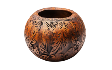 Handcrafted Maithil Coconut Shell Adorned with Traditional Motifs Isolated on transparent background.