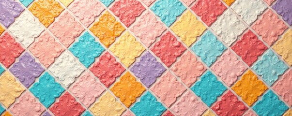 Colorful pastel ceramic tile mosaic geometric pattern on a seamless grid , abstract background, texture