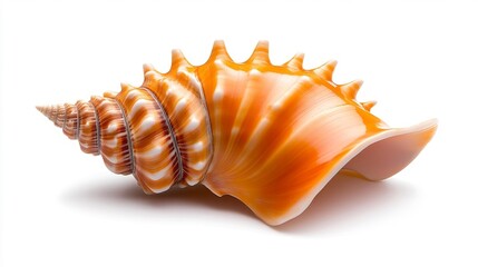 A Beautiful Orange Seashell with Spiky Texture Isolated on White Background. Generative AI