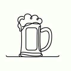 Beer mug with foam, minimal line art illustration, Octoberfest theme