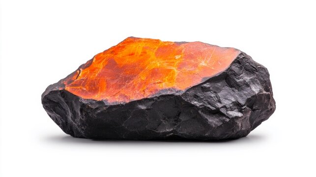 Luminous Volcanic Stone with Bright Orange Glow on Isolated White Background. Generative AI