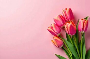 Fototapeta premium pink tulips on a pink background