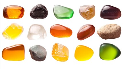 Beautiful Sea Glass Collection in a Range of Colors Isolated on White Background. Generative AI