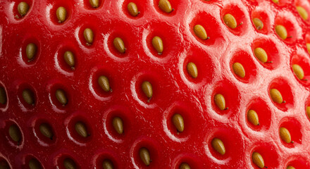 Macro shot of fresh red strawberry with juicy texture