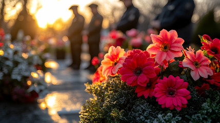 Sunset Memorial Service Officers Mourning at Gravesite