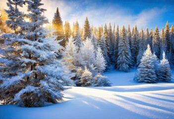 breathtaking winter wonderland featuring silvery frosted evergreen trees amidst snow covered landscape, arctic, beauty, branch, bright, brightness