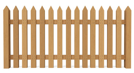 Wooden Picket Fence Isolated on White Background