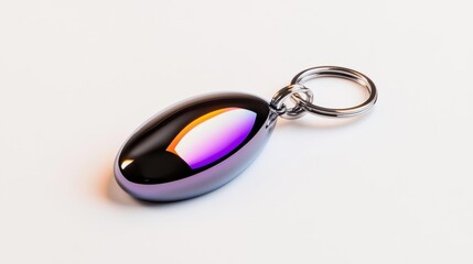 Chrome Keychain with Melting Metallic Design and Reflective Surface Isolated on White Background. Generative AI