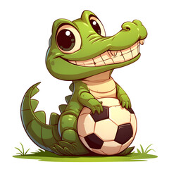 Fototapeta premium Fröhliches Krokodil mit Fußball