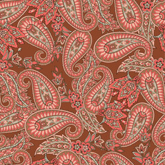 Seamless pattern based on traditional Asian elements Paisley. Traditional colorful seamless paisley vector pattern. Pattern for textile design or fabrics. Fashionable delicate design