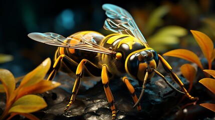 Detailed Honeybee On Dark Ground