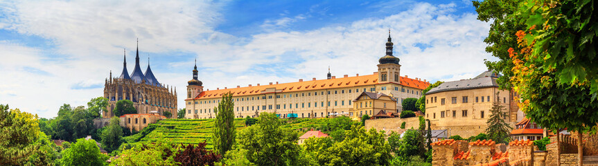 Cityscape, panorama, banner - view of the Saint Barbara's Church and the Jesuit College in the town of Kutna Hora, Czech Republic