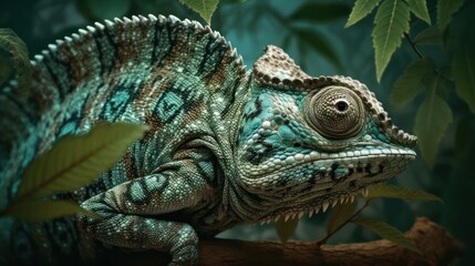 Fototapeta premium Majestic Chameleon Perched in Lush Jungle