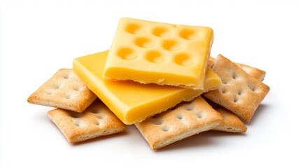 Crackers and Cheese on White Isolated Background. Generative AI