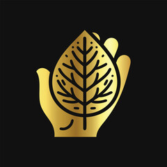 Stylish Gold Leaf Symbol Vector
