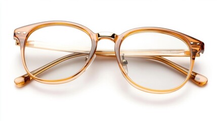 Elegant Transparent Brown Glasses Isolated on White Background. Generative AI