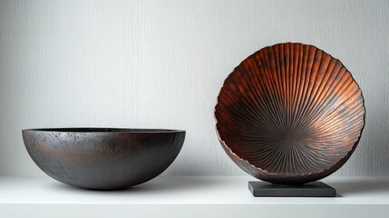 Unique Japandi art piece on display against a minimalist solid background