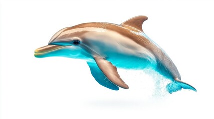Fototapeta premium Graceful dolphin jumping in the ocean with clear blue water isolated on white background. Generative AI