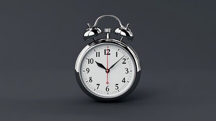 Sleek Chrome Alarm Clock: A 3D Render on Dark Gray Background AI Generated