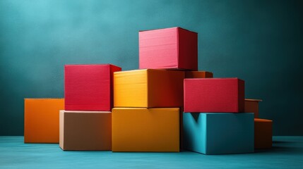 Obraz premium Moving boxes in a vibrant minimalistic studio setting with colorful accents