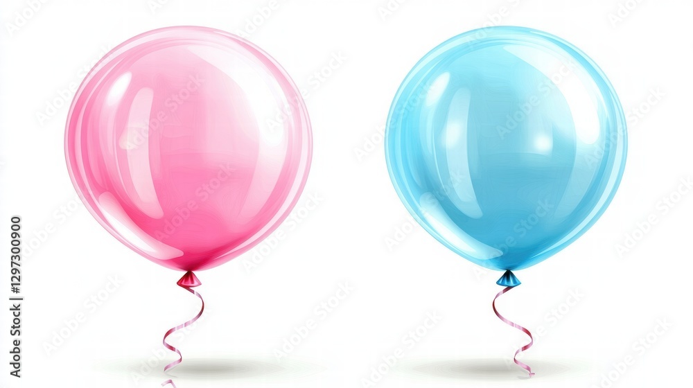 Poster colorful pink and blue balloons floating against a white background creating a cheerful atmosphere f