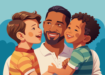 Fototapeta premium man holding boys in his arms