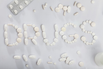 Various pills and medical pills, antibiotics closeup. High quality photo