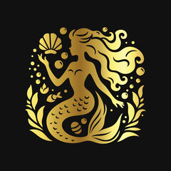 Premium Gold Mermaid Logo Vector
