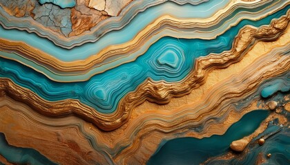 Fototapeta premium Luxurious Stone with Gold and Turquoise Layers