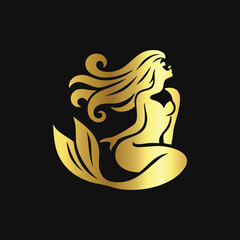 Gold Mermaid Icon Vector Silhouette
