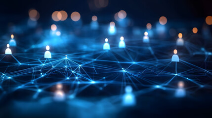 Business connection and social network on blue background.