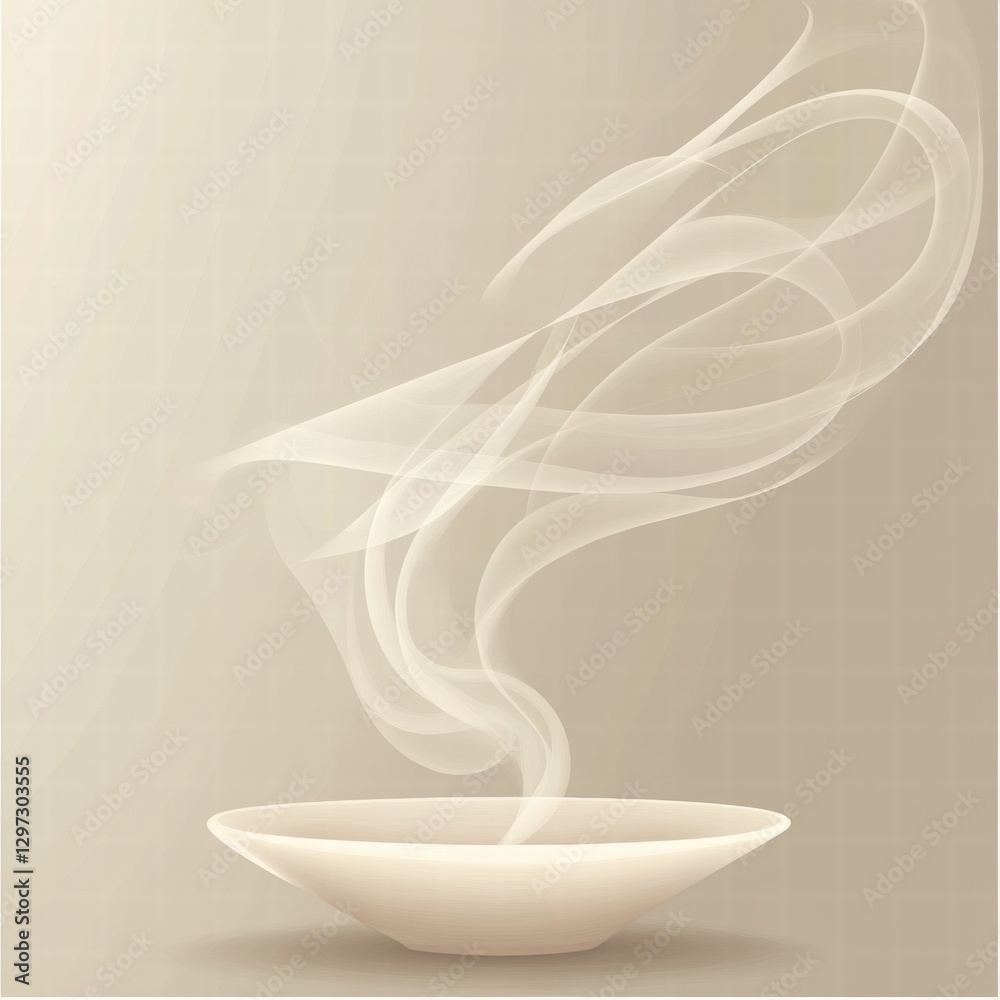 Poster Steam rises from a warm bowl of food, creating an inviting atmosphere in a minimalist setting. Generative AI