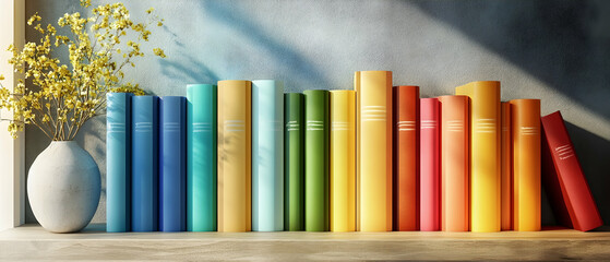 Colorful books on a shelf in a modern interior  -