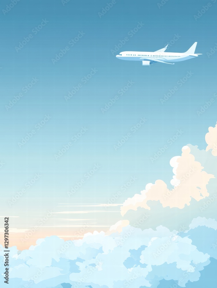 Aufkleber Airplane gliding through a serene sky above soft clouds during early morning light. Generative AI