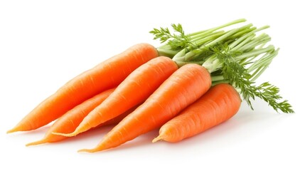 Fresh Organic Carrots With Green Tops Isolated on White Background. Generative AI