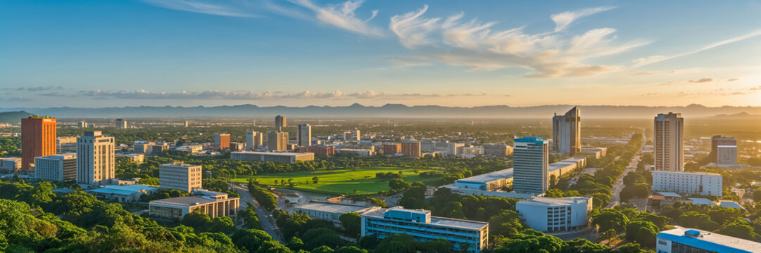 Fototapeta stunning panorama of the city of Yaounde, the capital of Cameroon, on a sunny summer day