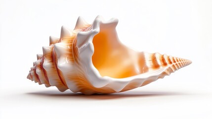 Obraz premium A beautifully detailed conch shell with soft orange patterns on a white background isolated for focus. Generative AI