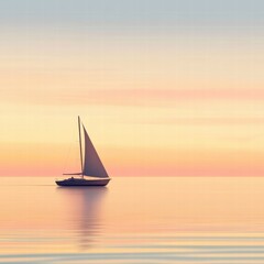 Sailboat gliding peacefully on calm water during sunset in a tranquil coastal setting. Generative AI