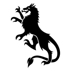 Naklejka premium Stylized Black silhouette heraldic wolf, rampant pose, fierce creature