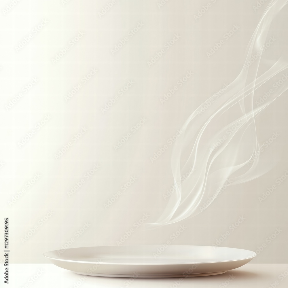 Aufkleber steam rising from a freshly served dish on a plain white plate in a minimalist setting. generative a